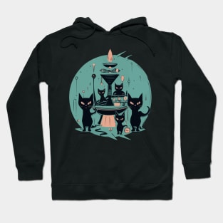 Modern Meows Atomic Age Black Kitschy Cats Hoodie